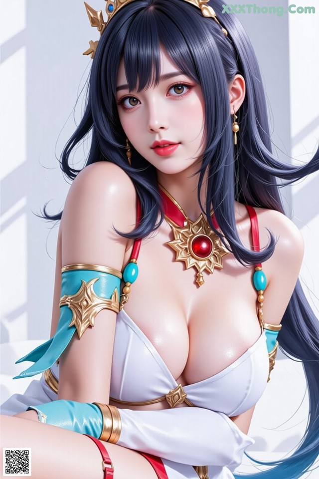 Hentai - Under the Radiance of Celestial Grace Set.2 20250124 Part 8 No.17627f A woman in a white and blue outfit with a crown on her head.
