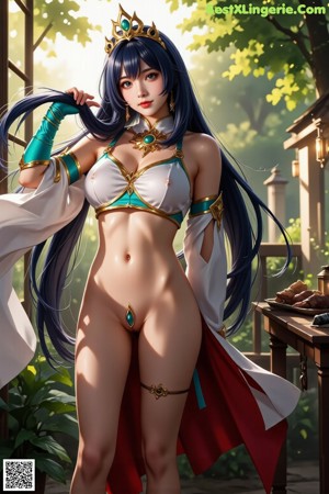 A woman with long white hair and a crown on her head.