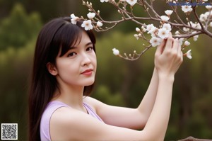 A woman in a white lingerie sitting on a bench.