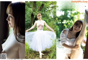 a japanese woman in a white dress is posing for the camera