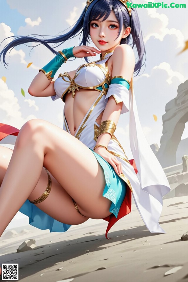 Hentai - Under the Radiance of Celestial Grace Set.1 20250106 Part 17 No.9e0eb1 A woman in a white and blue outfit sitting on the ground.