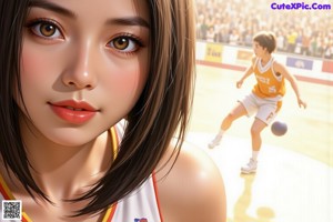 A woman holding a basketball on a basketball court.