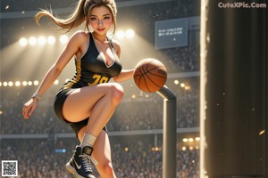 A girl in a basketball uniform holding a basketball.