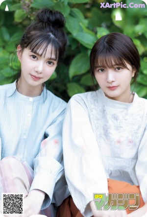 A woman in a white shirt and a woman in an orange skirt.