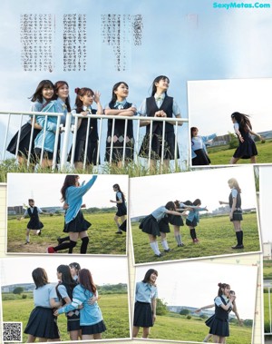 A young woman in a school uniform posing for a magazine.