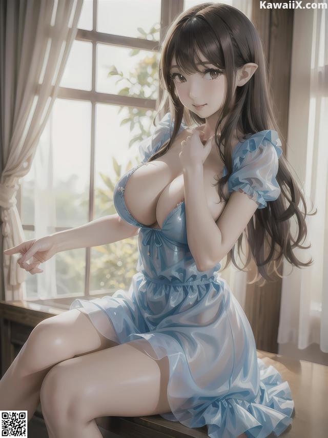 Hentai - 华彩繁花 Set 1 20230602 Part 35 No.0fb5d1 A woman in a blue dress sitting on a window sill.