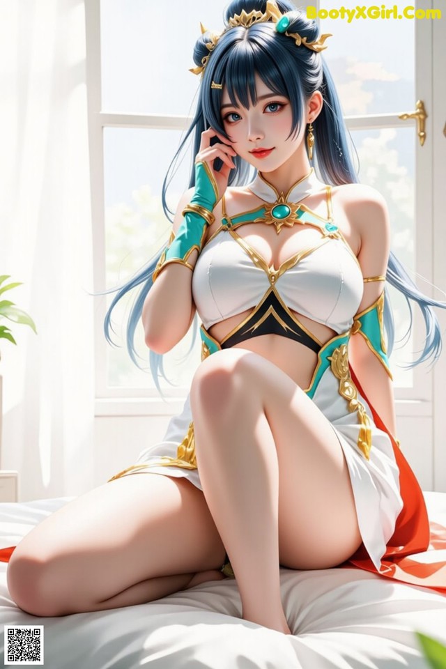 Hentai - Under the Radiance of Celestial Grace Set.1 20250106 Part 9 No.40b0cd A woman sitting on a bed talking on a cell phone.