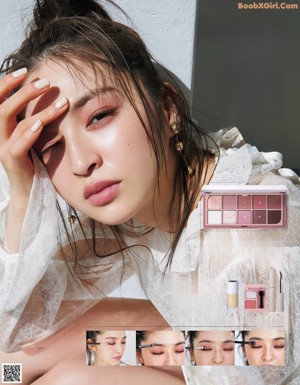 A magazine page with a picture of a woman with makeup.
